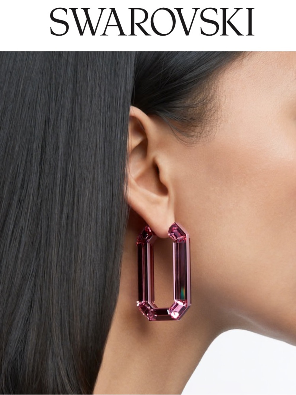 NWOT Swarovski Pink Lucent Hoop Earrings